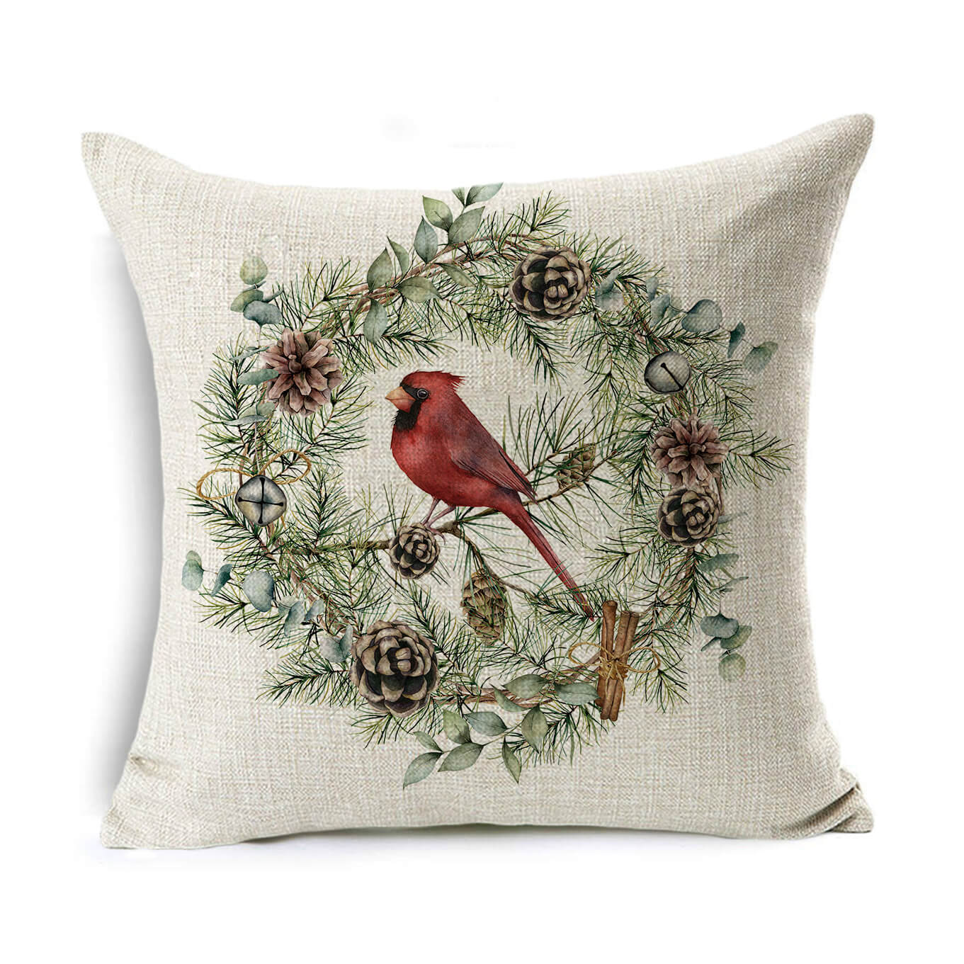 HKM-524307 Linen Christmas Gift Wreath Throw Pillow Cover, 45x45cm, Nordic Style