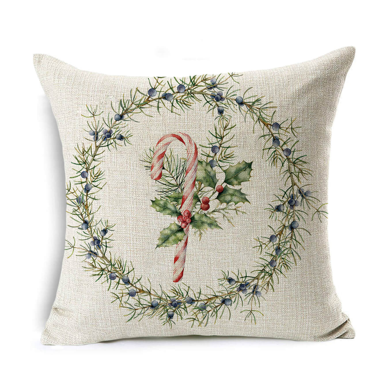 HKM-524307 Linen Christmas Gift Wreath Throw Pillow Cover, 45x45cm, Nordic Style