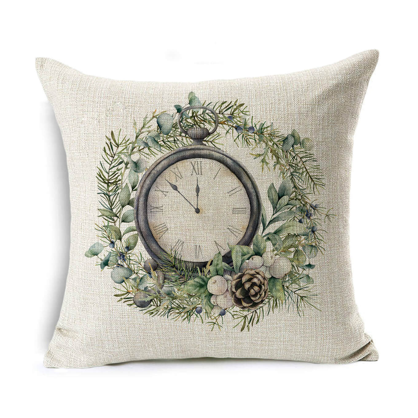 HKM-524307 Linen Christmas Gift Wreath Throw Pillow Cover, 45x45cm, Nordic Style