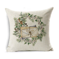 HKM-524307 Linen Christmas Gift Wreath Throw Pillow Cover, 45x45cm, Nordic Style