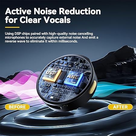 HKM-524435 Dual-Channel Wireless Microphone Kit with Active Noise Cancellation and Portable Charging Case
