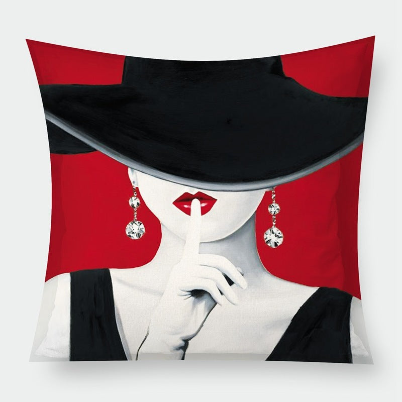 HKM-525203 Cross-Border Cushion Lumbar Pillowcase - Modern Geometric Flannel Design (45x45cm)