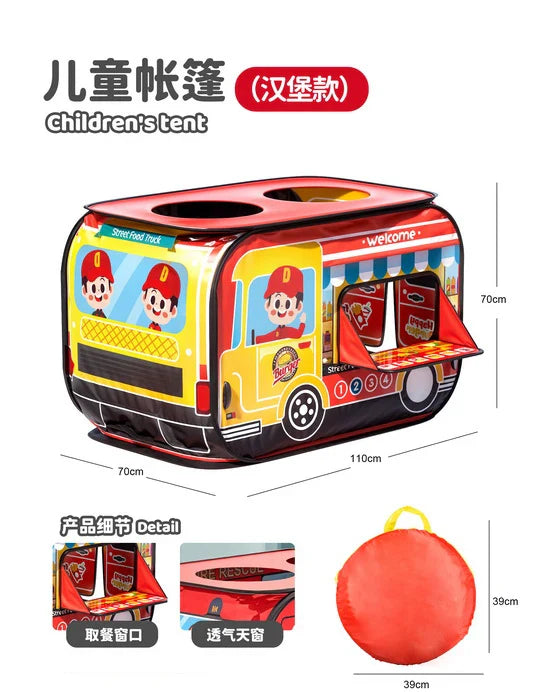 HKM-525203 Food Truck Play Tent for Kids - Inflatable Polyester Playset with Burger Mat for Ages 2-13