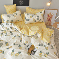HKM-525395 Cotton 4-Piece Pineapple Duvet Cover Set for Spring and Summer - Includes Quilt Cover, Sheet, Pillowcases