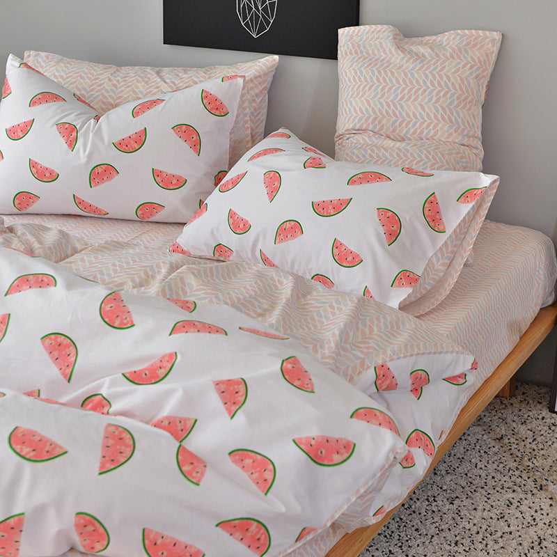HKM-525395 Cotton 4-Piece Pineapple Duvet Cover Set for Spring and Summer - Includes Quilt Cover, Sheet, Pillowcases