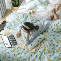 HKM-525395 Cotton 4-Piece Pineapple Duvet Cover Set for Spring and Summer - Includes Quilt Cover, Sheet, Pillowcases