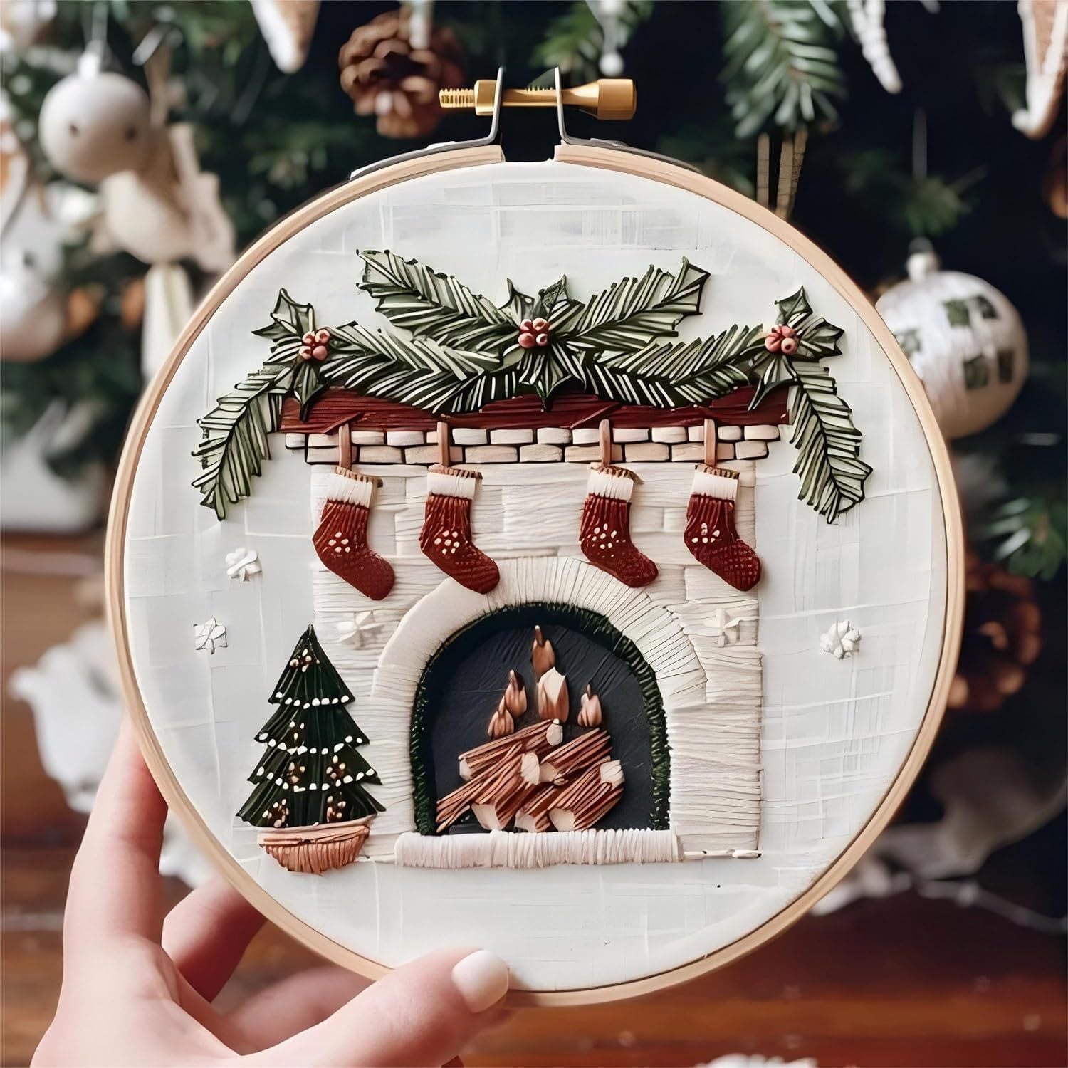 HKM-525523 Christmas Embroidery Kit - DIY Handicraft Set with Cotton and Linen Materials