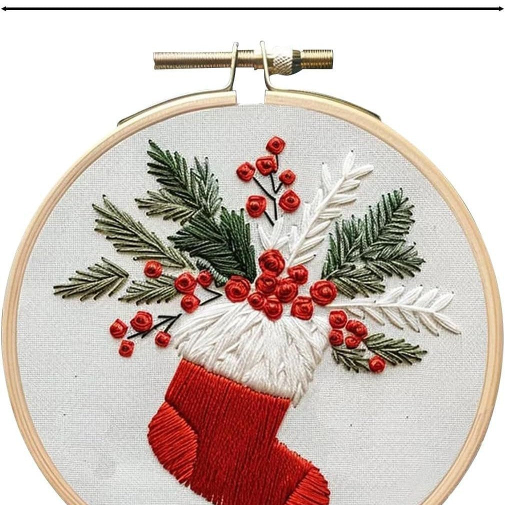 HKM-525523 Christmas Embroidery Kit - DIY Handicraft Set with Cotton and Linen Materials