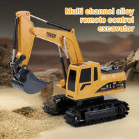 HKM-525651 Remote Control Alloy Excavator Toy 6-Channel Construction Vehicle with Lights for Ages 5 and Up