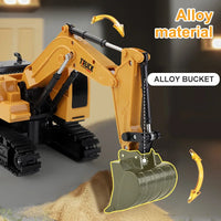 HKM-525651 Remote Control Alloy Excavator Toy 6-Channel Construction Vehicle with Lights for Ages 5 and Up