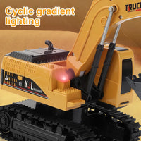 HKM-525651 Remote Control Alloy Excavator Toy 6-Channel Construction Vehicle with Lights for Ages 5 and Up