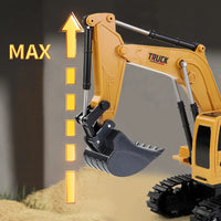 HKM-525651 Remote Control Alloy Excavator Toy 6-Channel Construction Vehicle with Lights for Ages 5 and Up