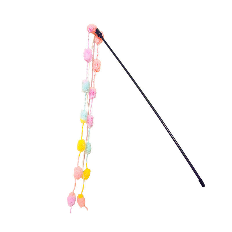 HKM-525715 Cat Teasing Stick with Bite-Resistant Knot - Colorful Wool Handle