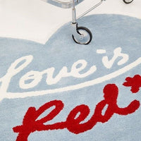 HKM-525715 Heart-Shaped Soft Polyester Fiber Non-Slip Carpet for Bedroom and Living Room, Washable, Available in Red and Blue, Multiple Sizes