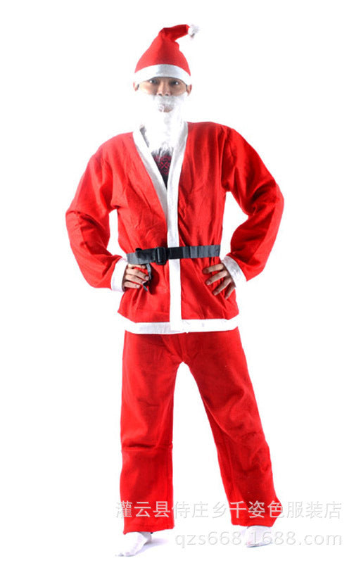 HKM-525843 Golden Velvet Santa Costume with Jacket, Pants, Hat, Beard, and Belt - One Size Fits S-XL