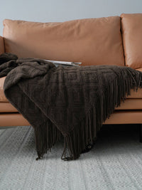 HKM-526163 Acrylic Fiber Jacquard Knitted Bed Tail Towel Blanket for Autumn and Winter - Multiple Colors Available