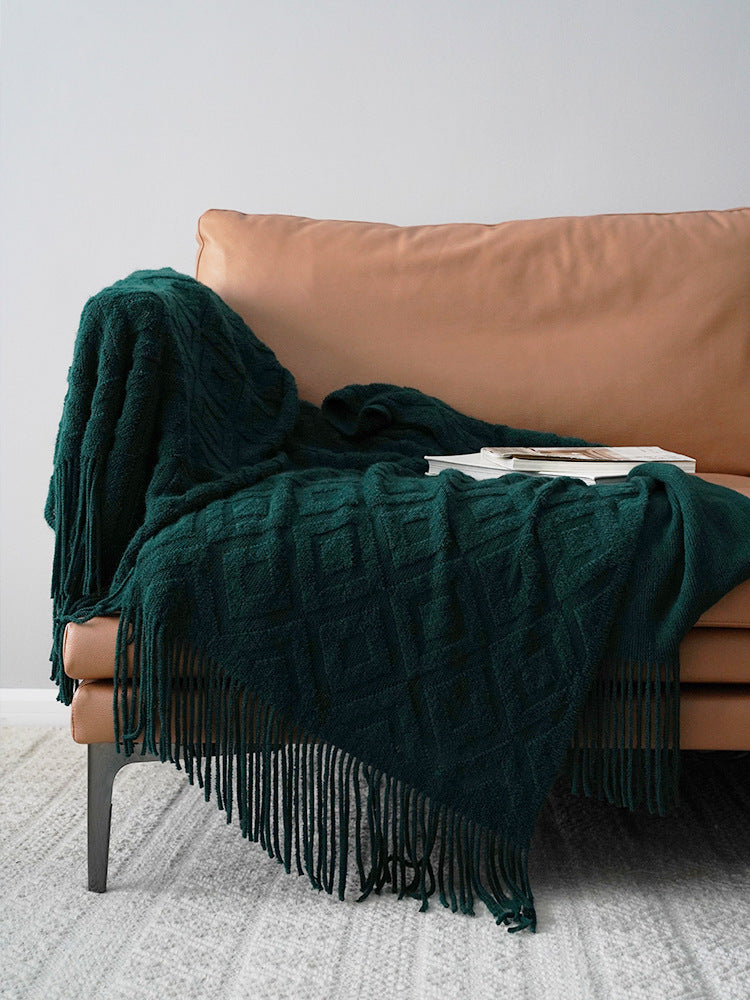 HKM-526163 Acrylic Fiber Jacquard Knitted Bed Tail Towel Blanket for Autumn and Winter - Multiple Colors Available