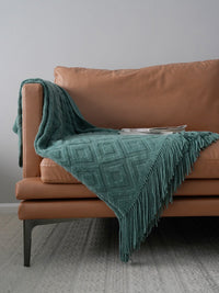 HKM-526163 Acrylic Fiber Jacquard Knitted Bed Tail Towel Blanket for Autumn and Winter - Multiple Colors Available