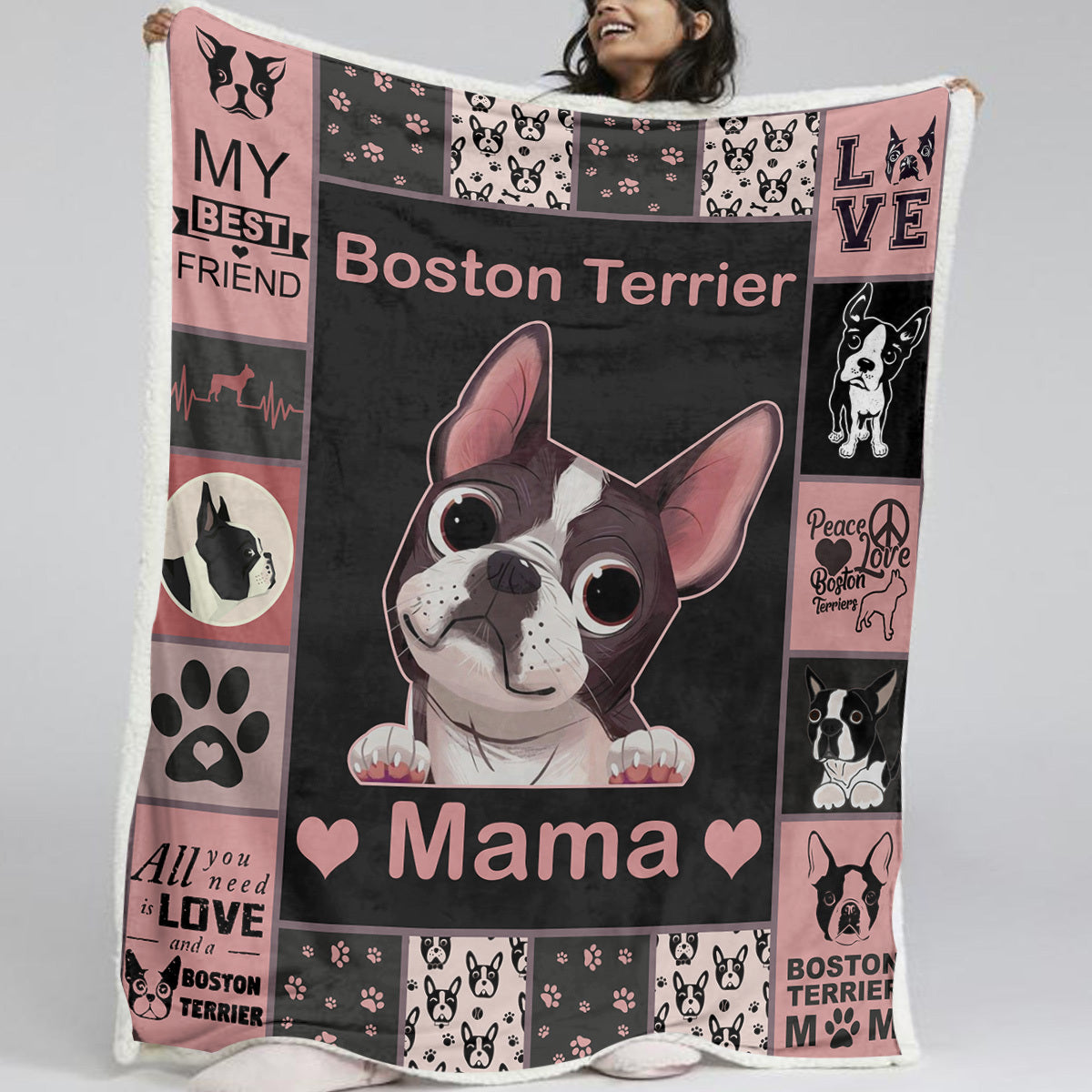 HKM-526227 Soft Dog-Themed Sherpa Fleece Blanket for Couch, Office, and Camping - Multiple Sizes Available
