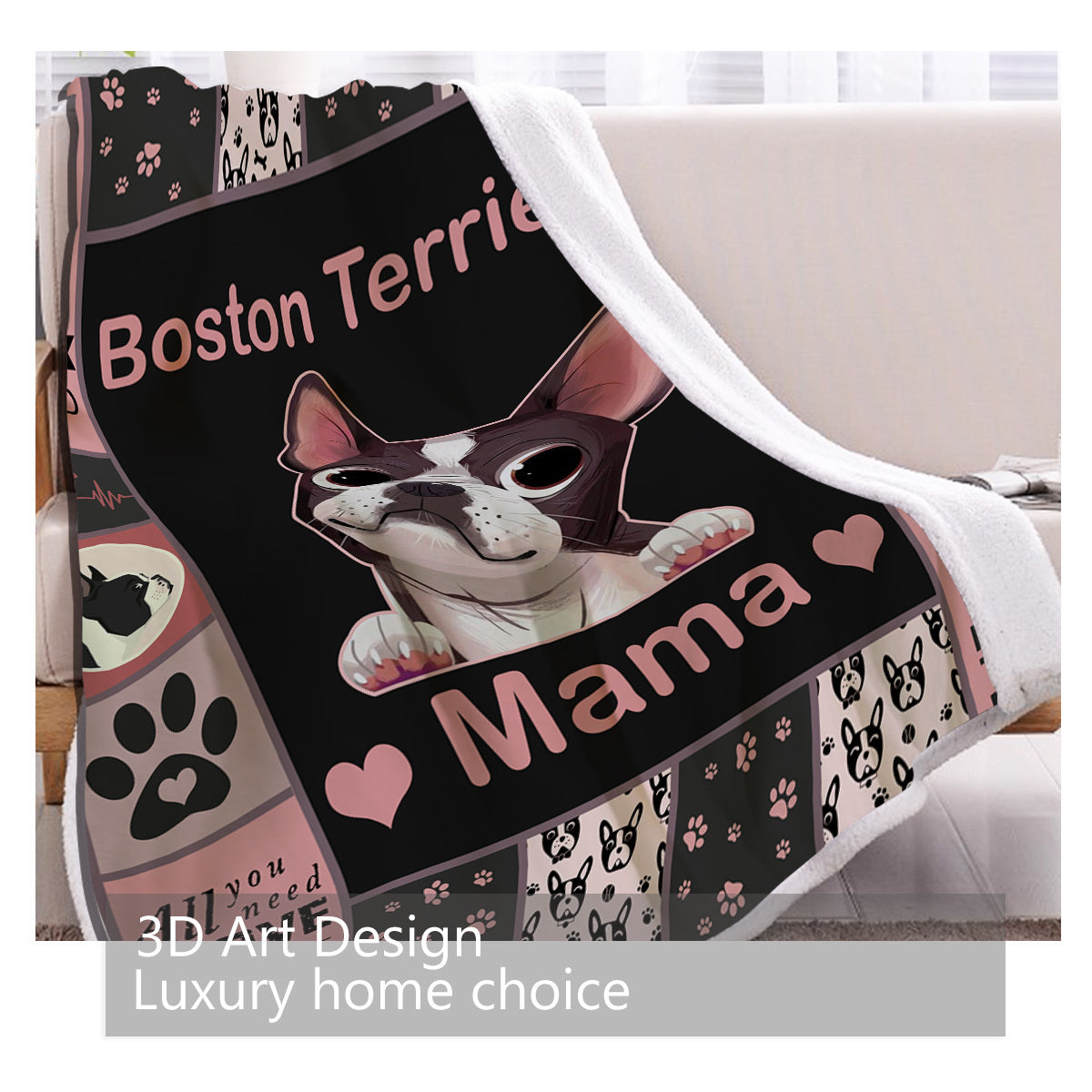 HKM-526227 Soft Dog-Themed Sherpa Fleece Blanket for Couch, Office, and Camping - Multiple Sizes Available