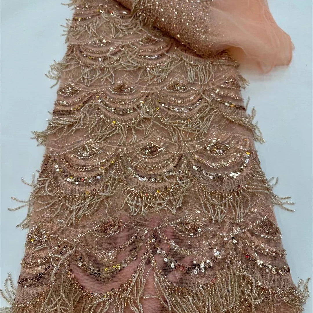 HKM-526227 Tassel Bead Tube Lace Fabric for Wedding Dresses and DIY Projects