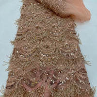 HKM-526227 Tassel Bead Tube Lace Fabric for Wedding Dresses and DIY Projects