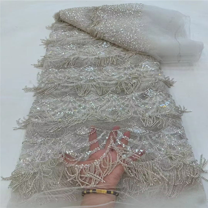 HKM-526227 Tassel Bead Tube Lace Fabric for Wedding Dresses and DIY Projects