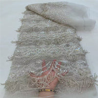 HKM-526227 Tassel Bead Tube Lace Fabric for Wedding Dresses and DIY Projects
