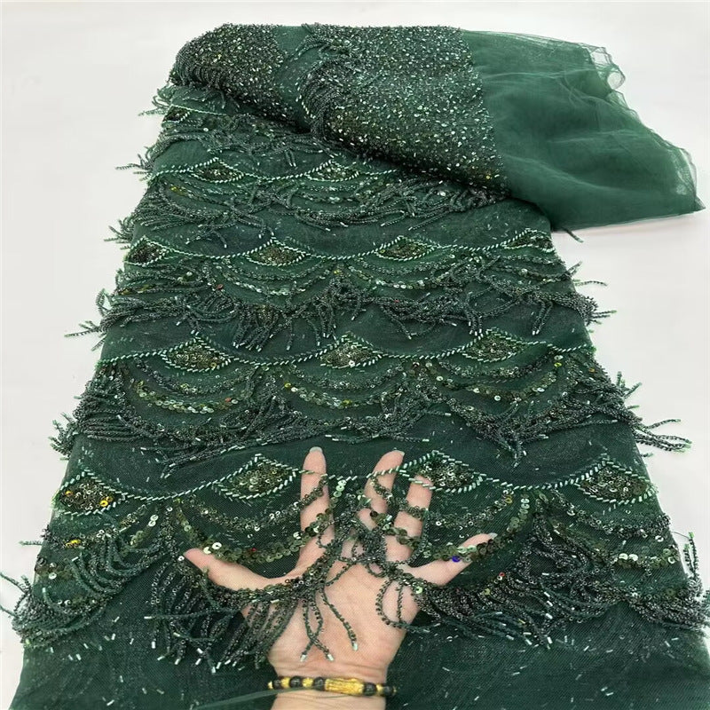 HKM-526227 Tassel Bead Tube Lace Fabric for Wedding Dresses and DIY Projects