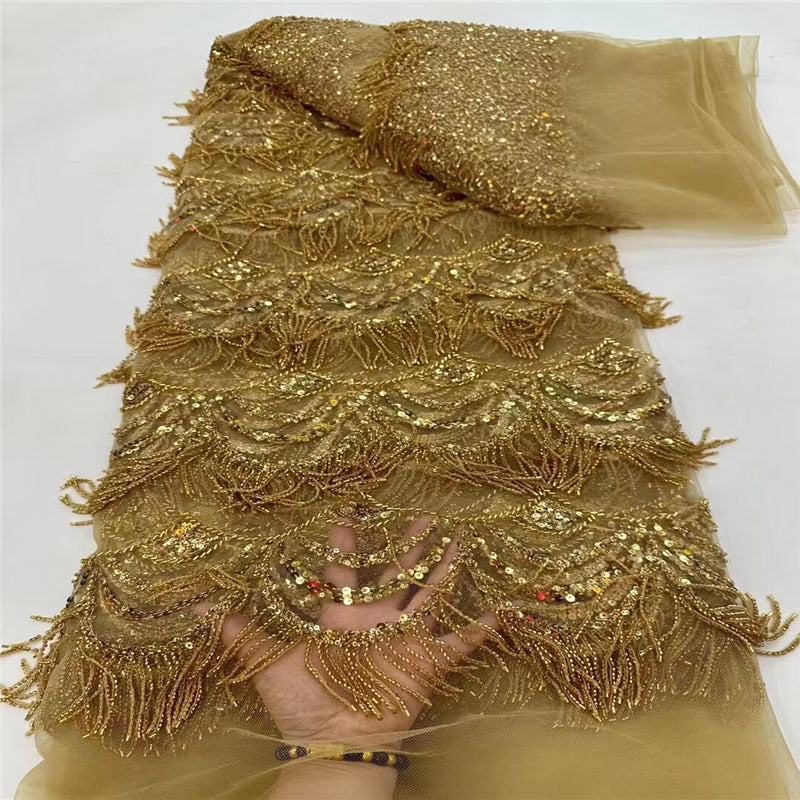 HKM-526227 Tassel Bead Tube Lace Fabric for Wedding Dresses and DIY Projects