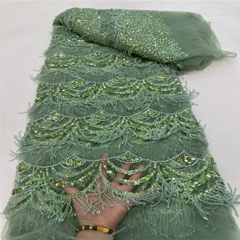 HKM-526227 Tassel Bead Tube Lace Fabric for Wedding Dresses and DIY Projects