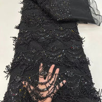 HKM-526227 Tassel Bead Tube Lace Fabric for Wedding Dresses and DIY Projects