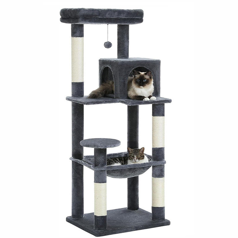 HKM-526547 Plus-Sized Wooden Cat Climbing Frame with Integrated Hammock - Four Seasons Stable and Durable Design