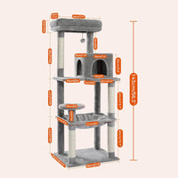 HKM-526547 Plus-Sized Wooden Cat Climbing Frame with Integrated Hammock - Four Seasons Stable and Durable Design