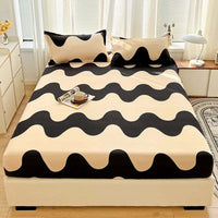 HKM-526547 Three-Piece Dust Mattress Protective Cover Set - Fitted Sheet with Geometric, Cartoon, and Floral Patterns for 1.5m Bed