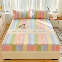 HKM-526547 Three-Piece Dust Mattress Protective Cover Set - Fitted Sheet with Geometric, Cartoon, and Floral Patterns for 1.5m Bed