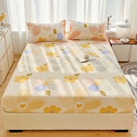 HKM-526547 Three-Piece Dust Mattress Protective Cover Set - Fitted Sheet with Geometric, Cartoon, and Floral Patterns for 1.5m Bed
