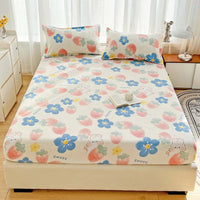 HKM-526547 Three-Piece Dust Mattress Protective Cover Set - Fitted Sheet with Geometric, Cartoon, and Floral Patterns for 1.5m Bed