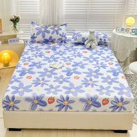 HKM-526547 Three-Piece Dust Mattress Protective Cover Set - Fitted Sheet with Geometric, Cartoon, and Floral Patterns for 1.5m Bed