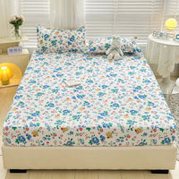 HKM-526547 Three-Piece Dust Mattress Protective Cover Set - Fitted Sheet with Geometric, Cartoon, and Floral Patterns for 1.5m Bed