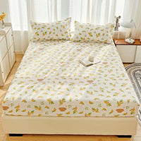 HKM-526547 Three-Piece Dust Mattress Protective Cover Set - Fitted Sheet with Geometric, Cartoon, and Floral Patterns for 1.5m Bed