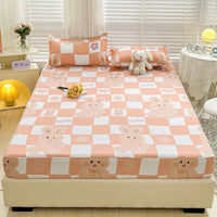 HKM-526547 Three-Piece Dust Mattress Protective Cover Set - Fitted Sheet with Geometric, Cartoon, and Floral Patterns for 1.5m Bed