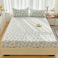 HKM-526547 Three-Piece Dust Mattress Protective Cover Set - Fitted Sheet with Geometric, Cartoon, and Floral Patterns for 1.5m Bed