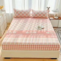 HKM-526547 Three-Piece Dust Mattress Protective Cover Set - Fitted Sheet with Geometric, Cartoon, and Floral Patterns for 1.5m Bed