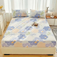 HKM-526547 Three-Piece Dust Mattress Protective Cover Set - Fitted Sheet with Geometric, Cartoon, and Floral Patterns for 1.5m Bed