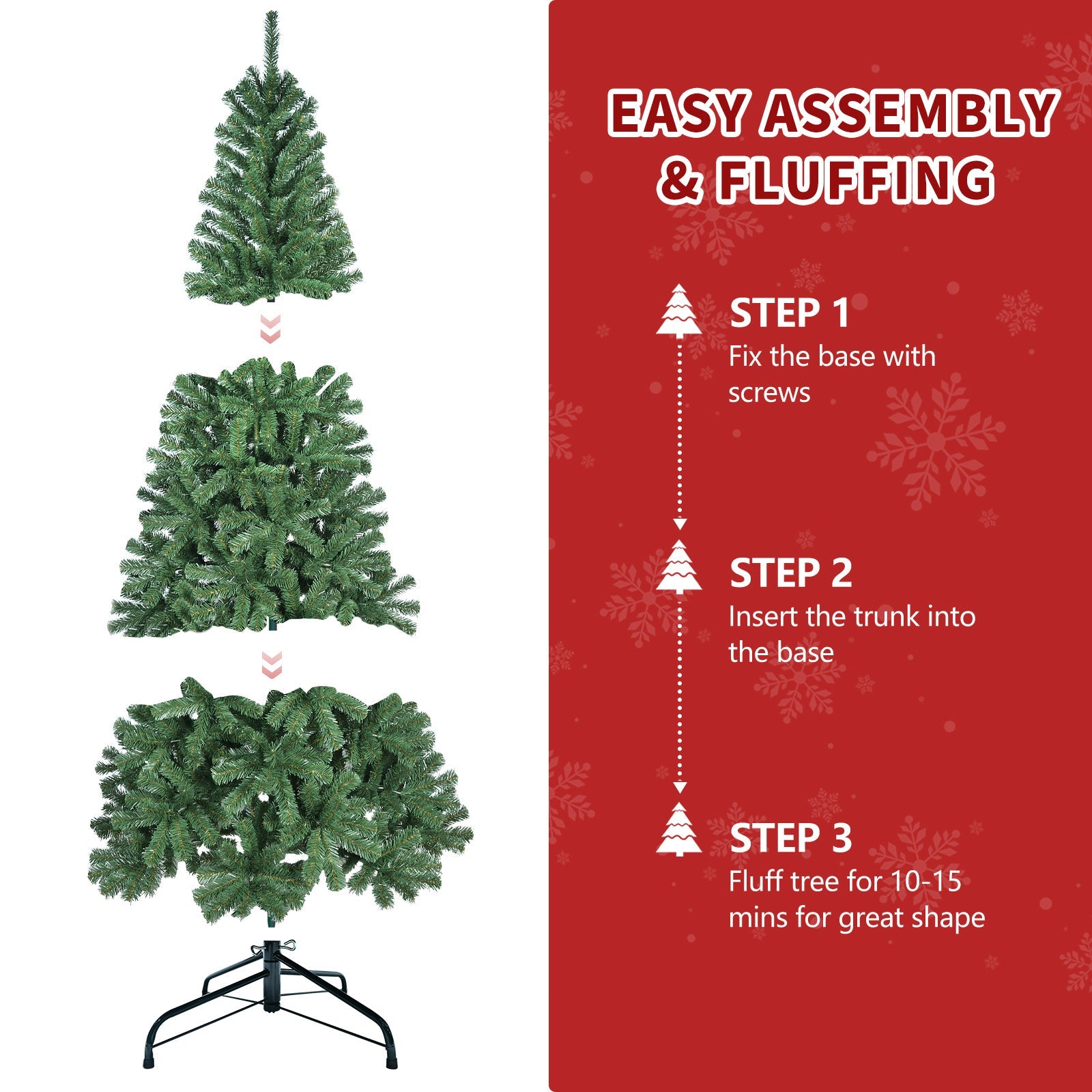HKM-526675 Unlit Green PVC Christmas Tree with Metal Stand for Indoor Holiday Decor - Available in 5ft, 6ft, 7ft, and 8ft Heights