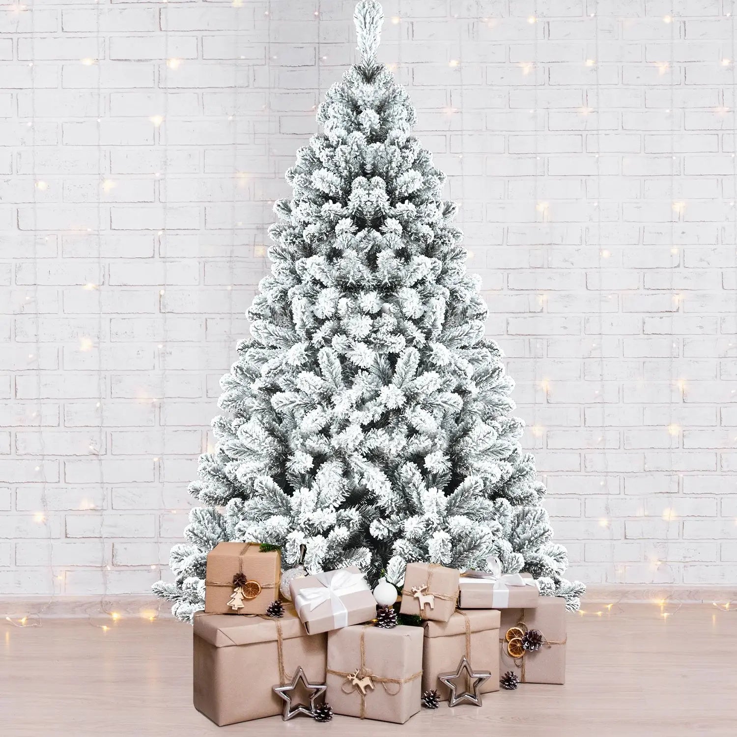 KTX-526995 Eco-Friendly PVC Flocked Artificial Christmas Tree 9ft (180cm) Fireproof Hinged Design for Festive Decorations