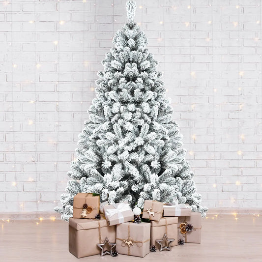 KTX-526995 Eco-Friendly PVC Flocked Artificial Christmas Tree 9ft (180cm) Fireproof Hinged Design for Festive Decorations