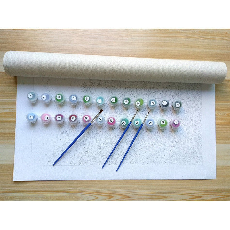 HKM-527315 Digital Oil Painting - Sunset Lavender Landscape, Pure Hand-Painted, 40x50CM, Frameless Linen Art