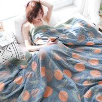 HKM-527379 Cotton Four-Layer Gauze Towel Blanket with Floral and Plant Design, Available in Multiple Sizes